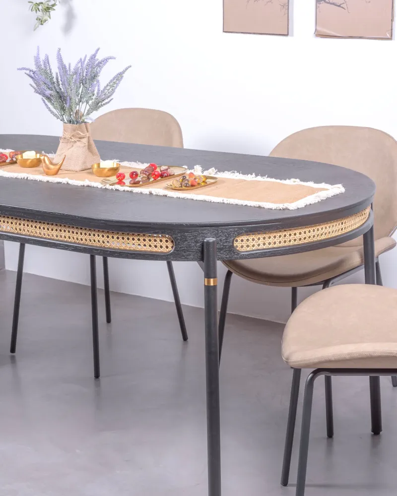 Retro eettafel met rotan details (180x90) | Betaal in termijnen