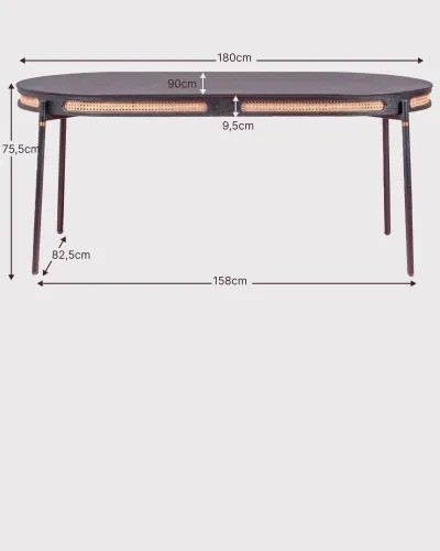 Retro eettafel met rotan details (180x90) | Betaal in termijnen