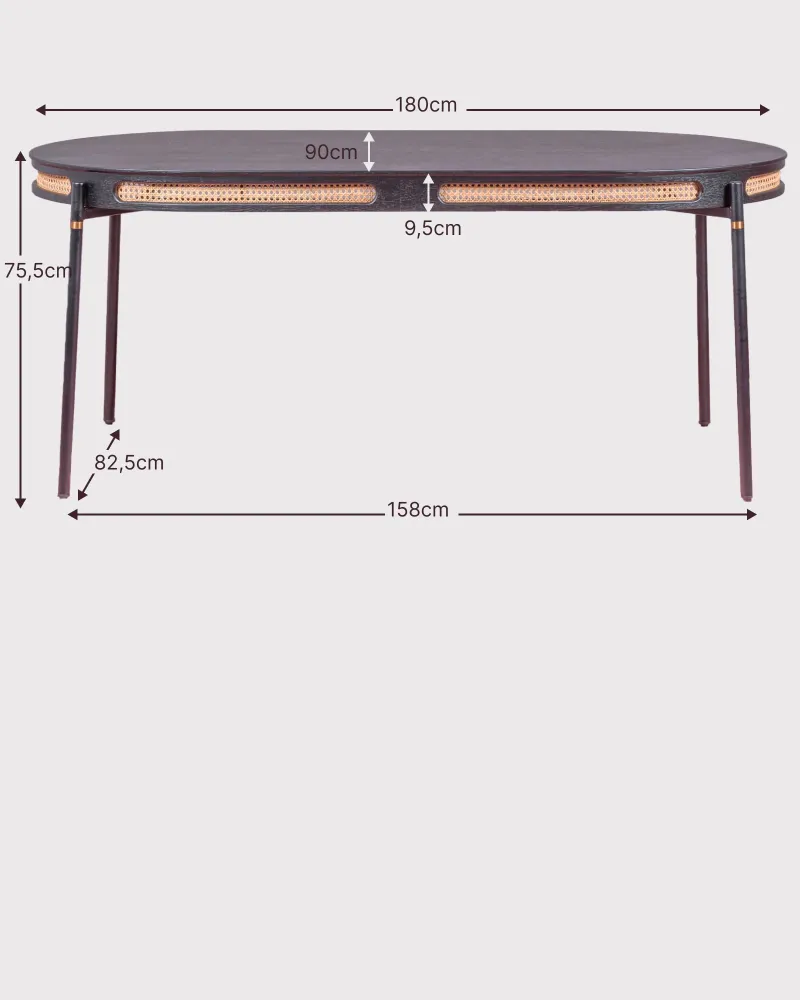 Retro eettafel met rotan details (180x90) | Betaal in termijnen