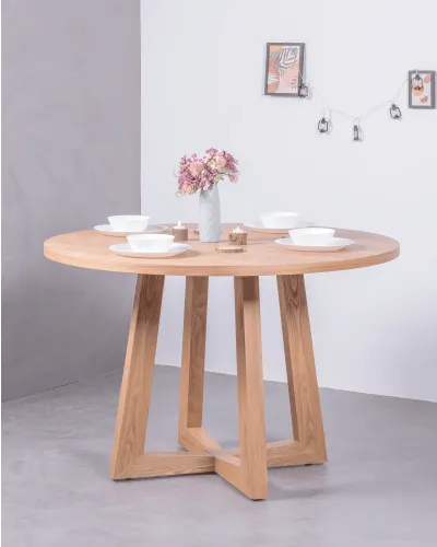 Mesa de comedor redonda de 115cm en fresno natural | Garantía 5 años