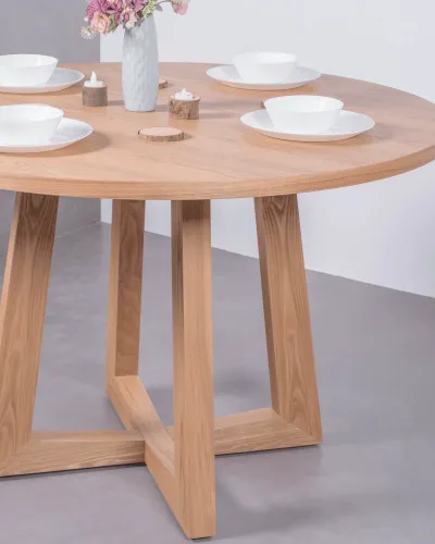 Mesa de comedor redonda de 115cm en fresno natural | Garantía 5 años