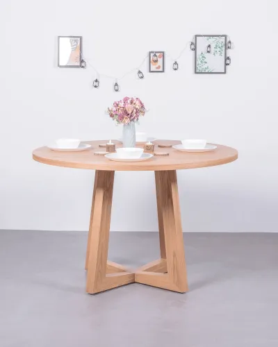 Mesa de comedor redonda de 115cm en fresno natural | Garantía 5 años