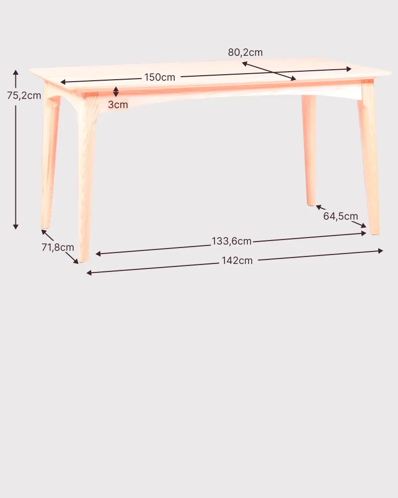 Rechthoekige eettafel in essenhout | Bijpassende stoelen