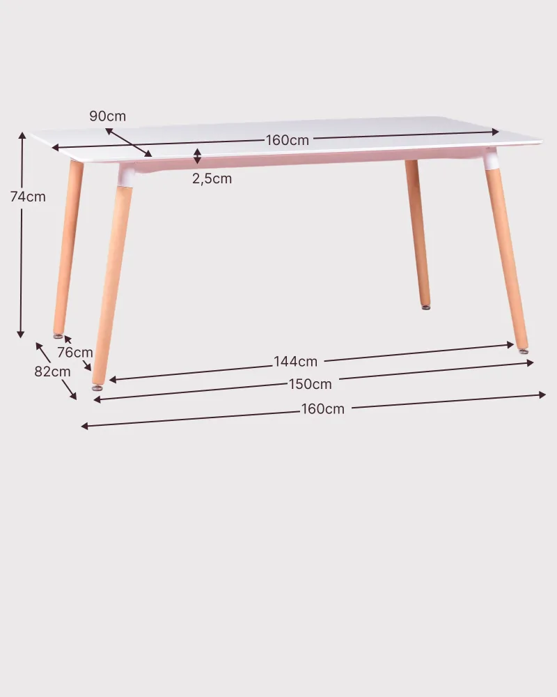 Mesa de comedor rectangular de 160cm | Diseño nórdico | Nest Dream