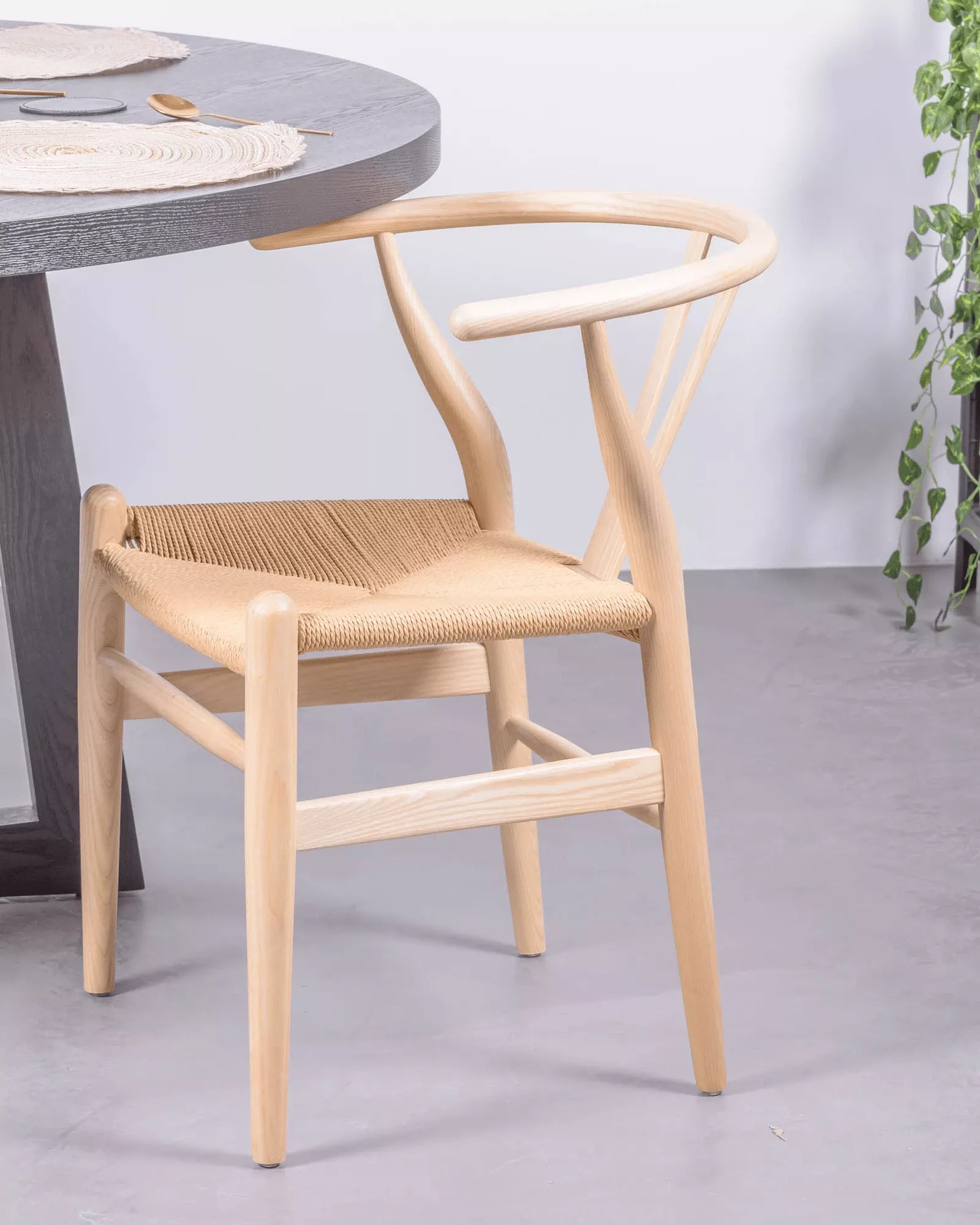 Silla de Comedor Escandinava de Madera con Asiento de cuerda - Wish