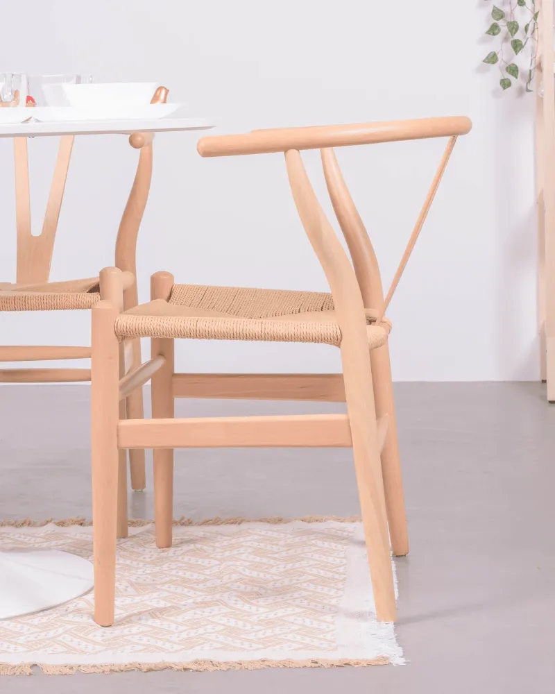 Silla nórdica en madera de haya natural y cuerda ecológica | Envío gratuito