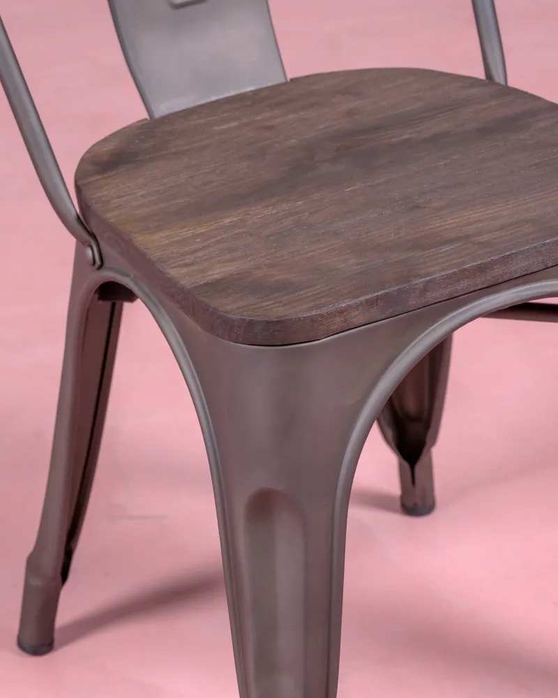 Aged Industrial Chair with Dark Wood Seat | Nest Dream