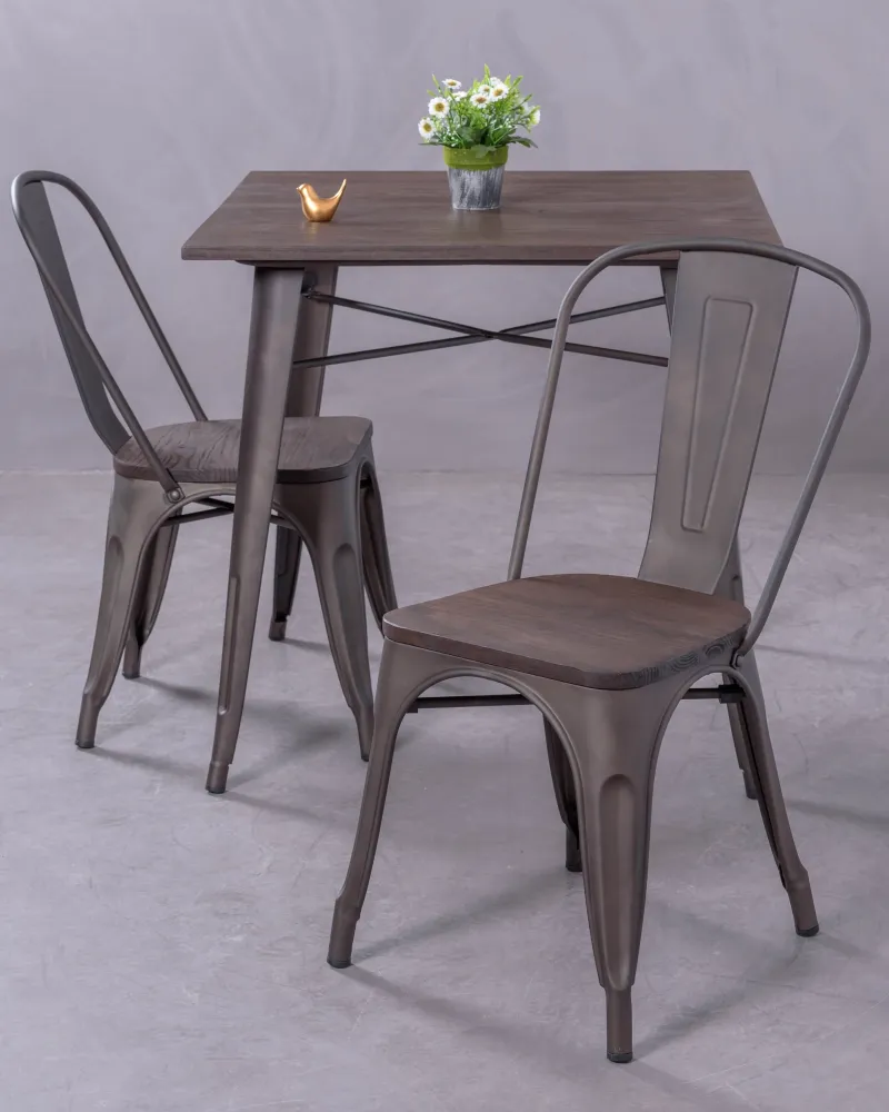 Aged Industrial Chair with Dark Wood Seat | Nest Dream