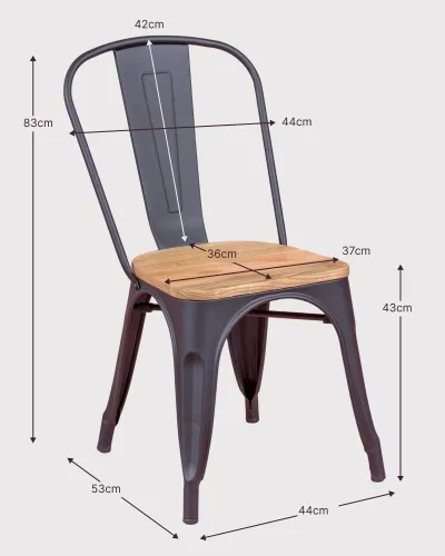 Sedia industriale invecchiata con seduta in legno scuro | Nest Dream