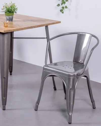 Industrial chair with armrests in metallic steel | Free shipping