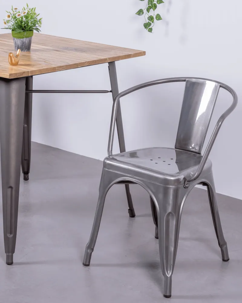 Industrial chair with armrests in metallic steel | Free shipping