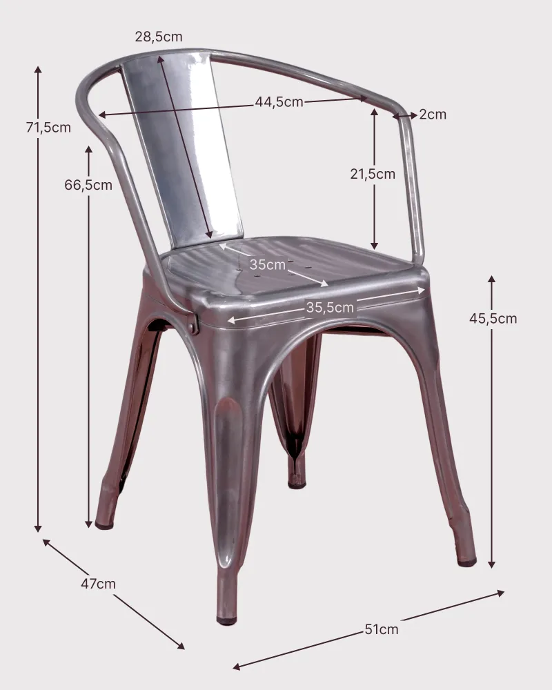 Industrial chair with armrests in metallic steel | Free shipping