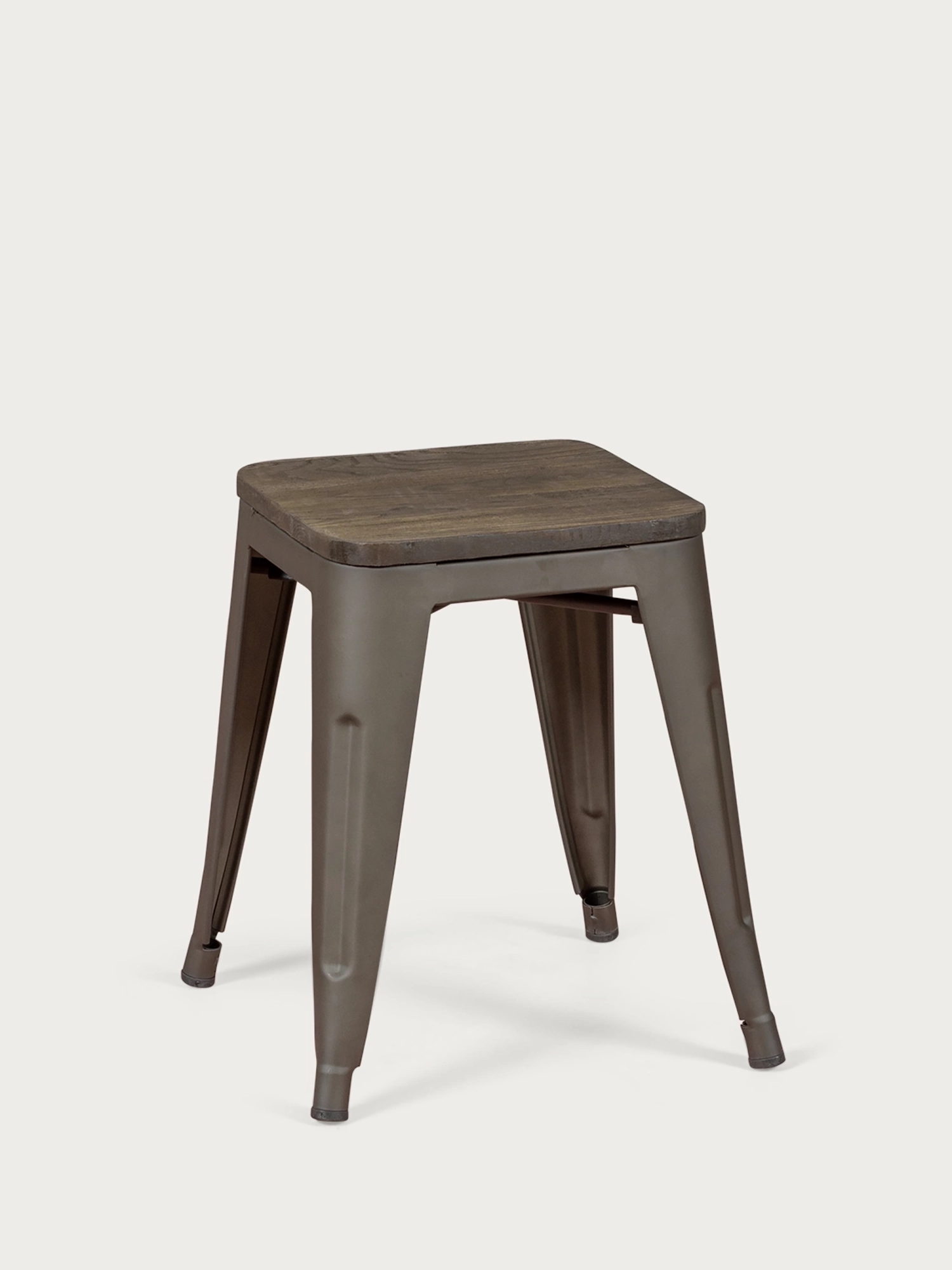 sgabello industriale basso in acciaio invecchiato con seduta in legno (45 cm) - Bistro NEST DREAM - 1