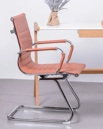 Chaise de bureau sans roulettes | Dossier bas en simili cuir