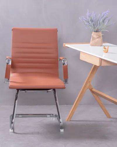 Office chair without wheels | Low backrest in faux leather