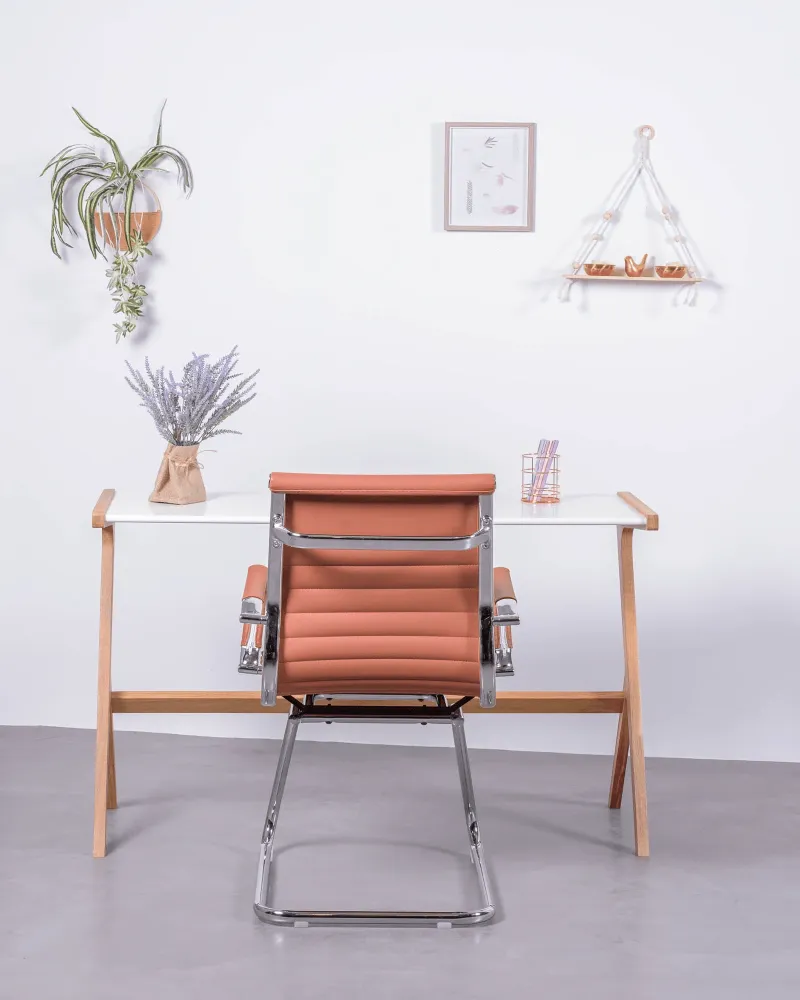 Office chair without wheels | Low backrest in faux leather