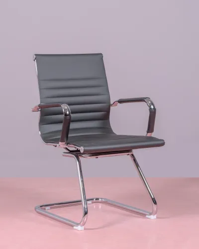 Office chair without wheels | Low backrest in faux leather