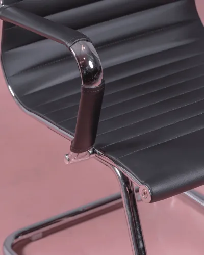 Office chair without wheels | Low backrest in faux leather