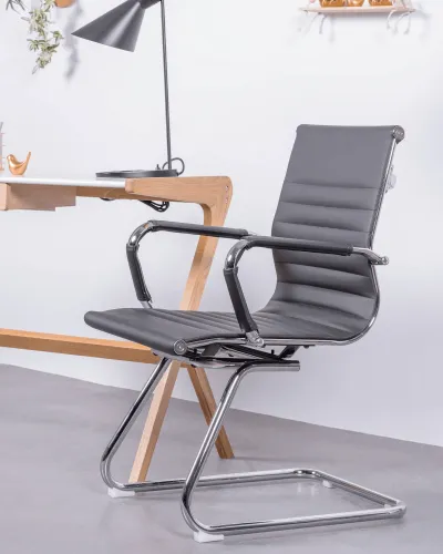 Office chair without wheels | Low backrest in faux leather