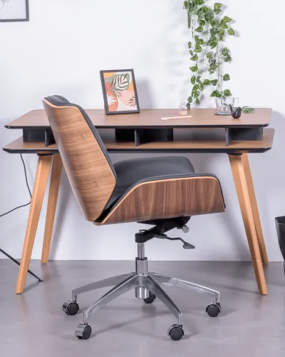 Chaise de bureau scandinave recouverte de cuir | Livraison gratuite