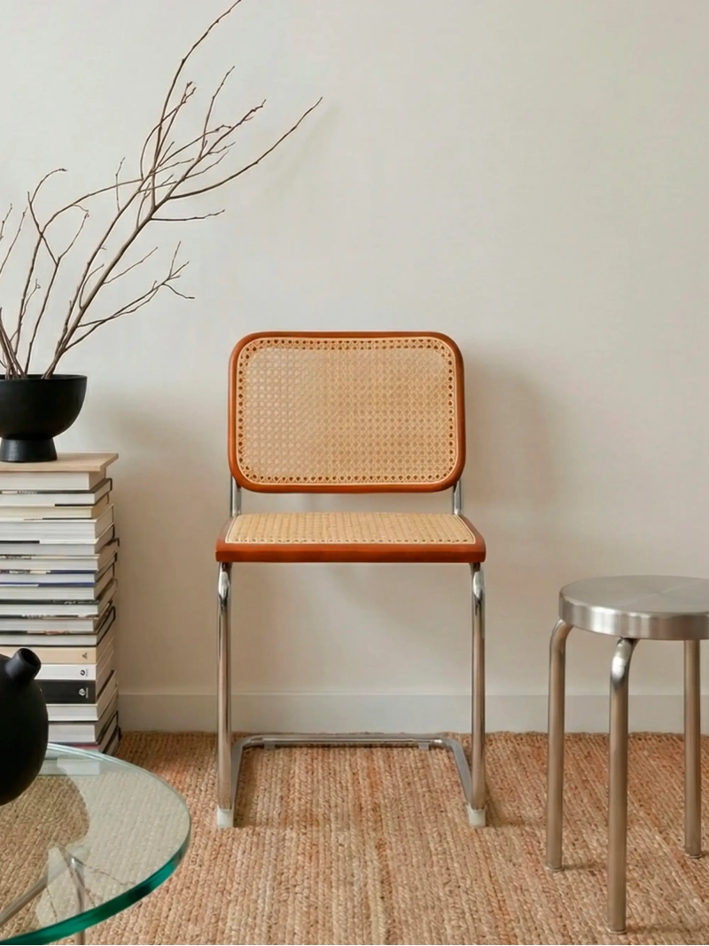 Retro-spisebordsstol i naturlig rattan og forkromet stål - Frank NEST DREAM - 21