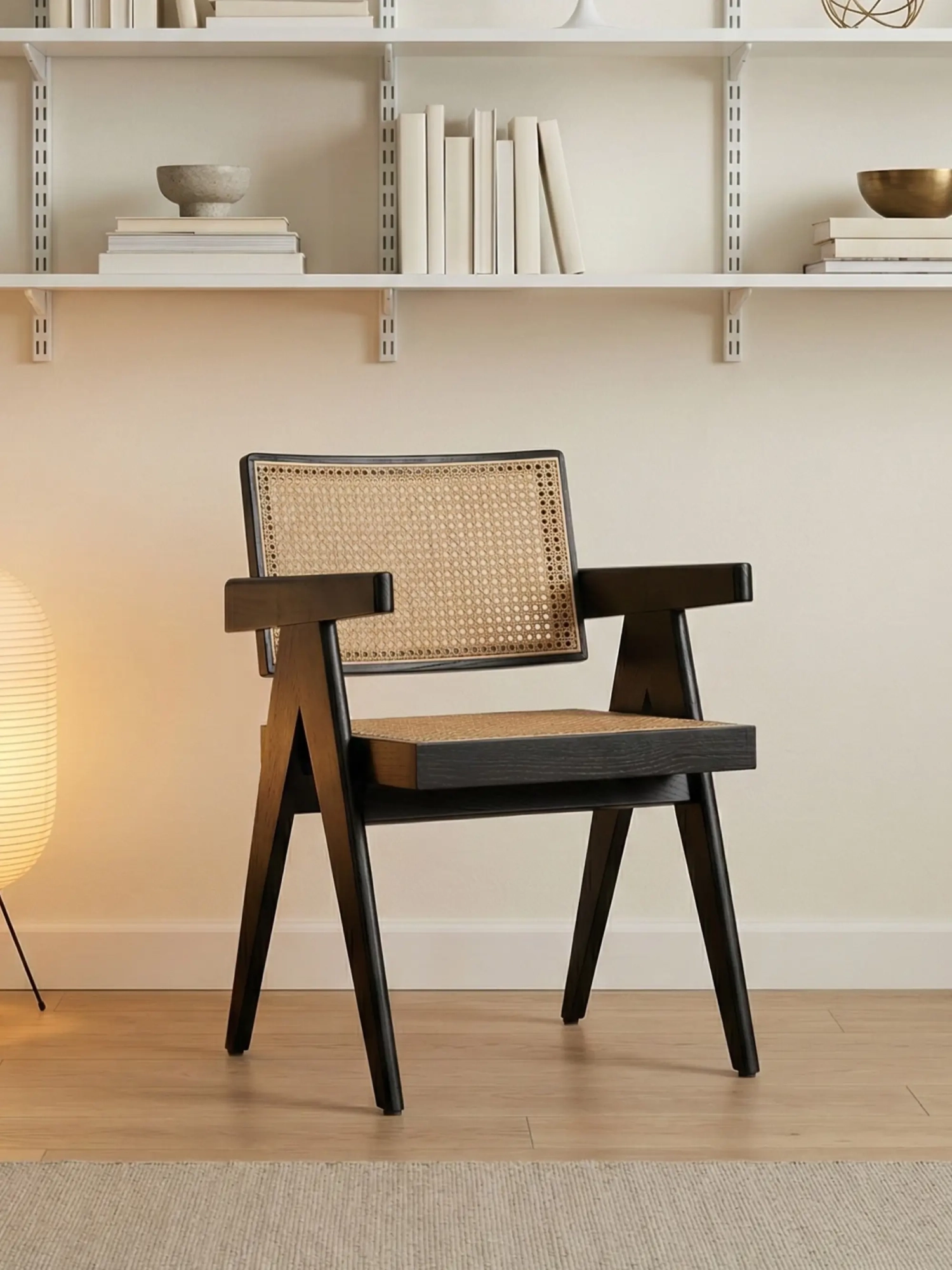 Chaise en teck et rotin avec accoudoirs rétro - Compass NEST DREAM - 1
