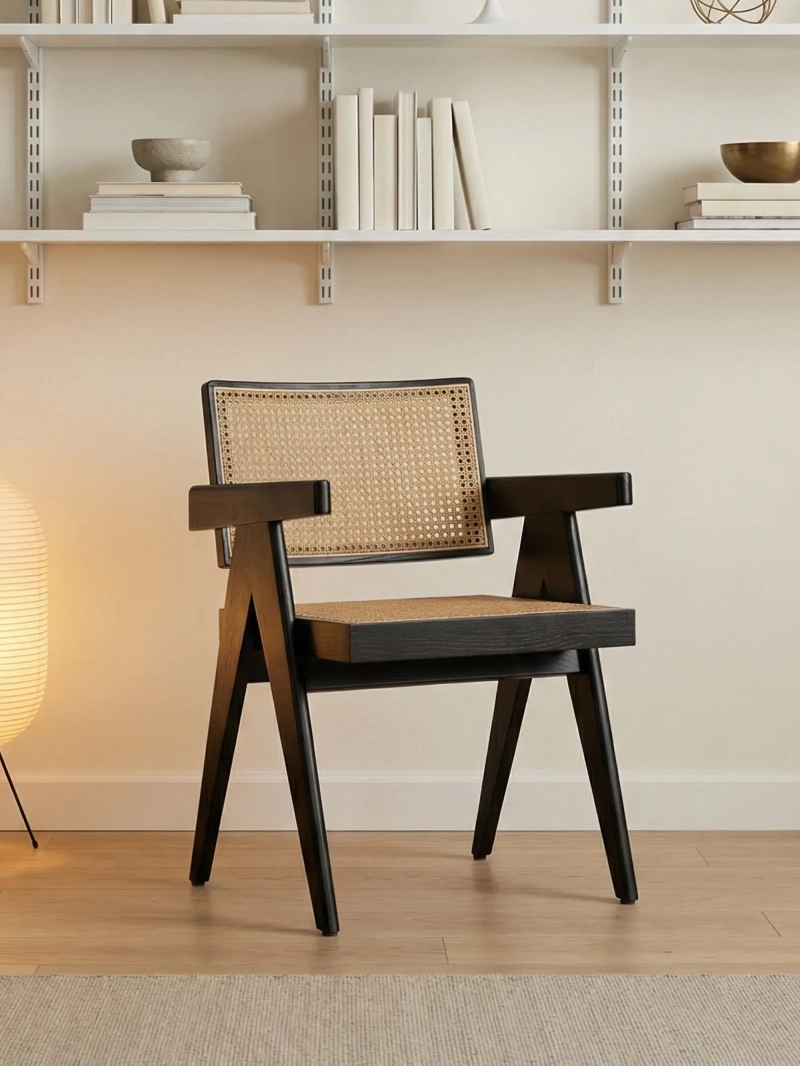Chaise en teck et rotin avec accoudoirs rétro - Compass NEST DREAM - 1