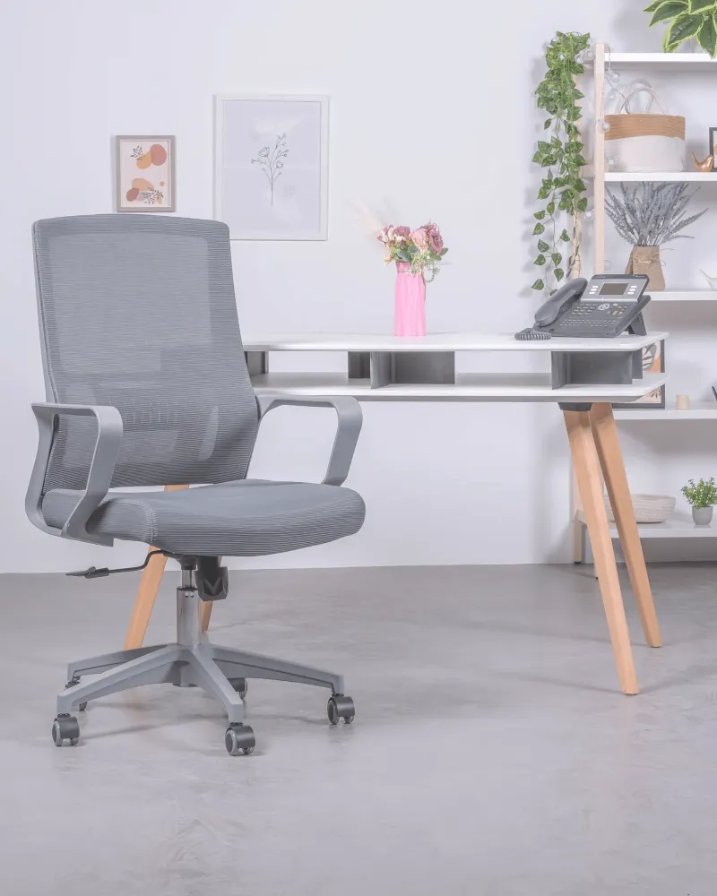 Chaise de bureau ergonomique à roulettes en gris | 5 ans de garantie