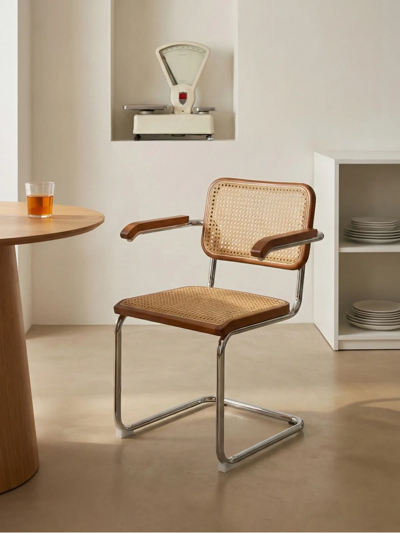Silla retro con reposabrazos en ratán natural y madera de haya - Frank NEST DREAM - 26