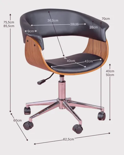 Sedia da scrivania in legno scuro nordico con ruote | Nest Dream