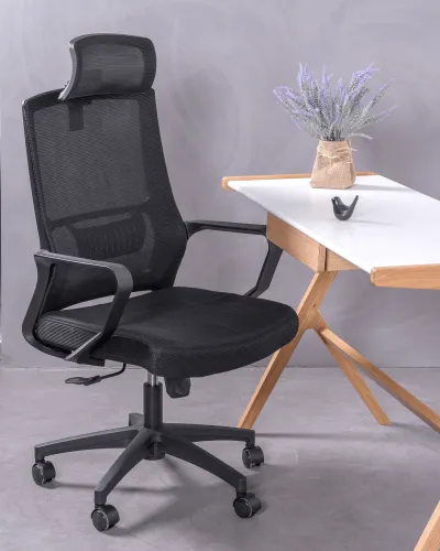 Chaise de bureau ergonomique noire avec appui-tête | Nest Dream