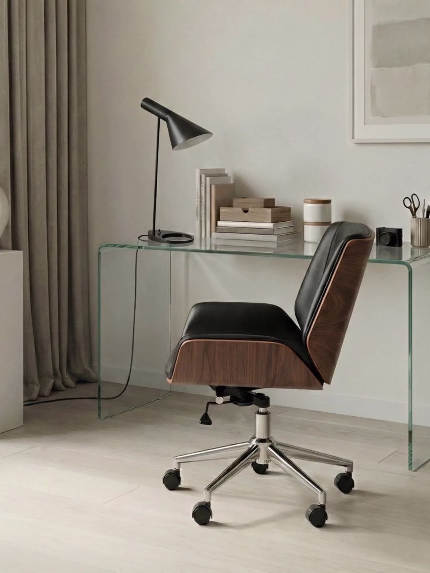Office chair with walnut wood and Italian leather upholstery - Nordic NEST DREAM - 1
