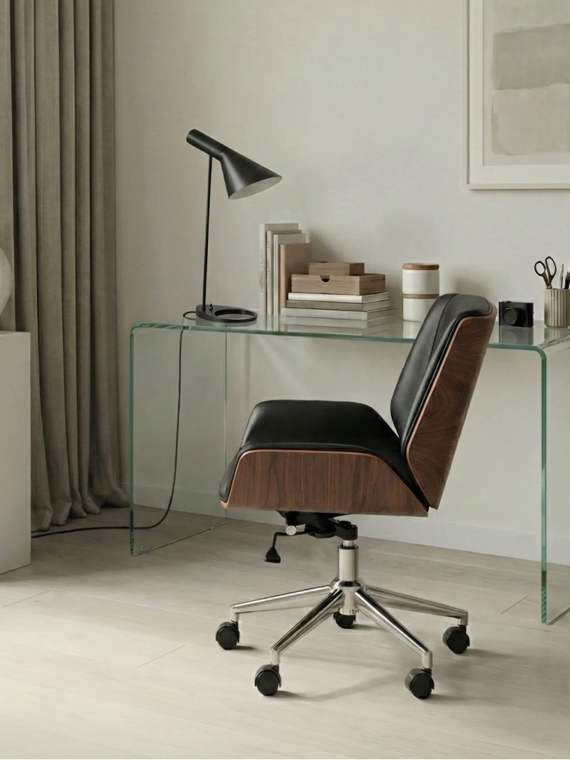 Silla de oficina con madera de nogal y tapizada en piel italiana - Nordic NEST DREAM - 1