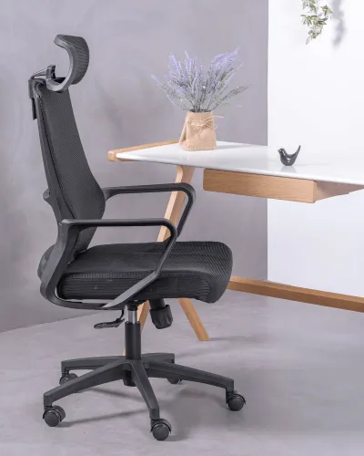 Chaise de bureau ergonomique noire avec appui-tête | Nest Dream