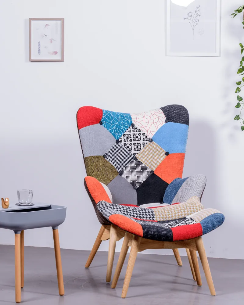 Fauteuil Featherson avec pouf | Meuble vintage | Livraison gratuite