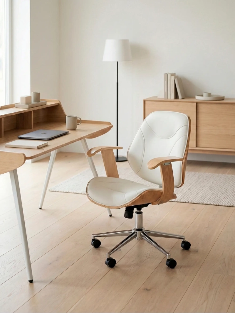 Silla de oficina retro con madera clara de arce y tapizada en polipiel - Cambridge NEST DREAM - 5