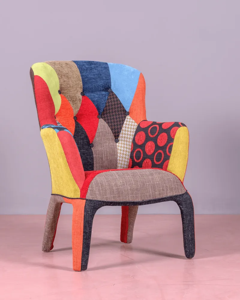 Vintage armchair upholstered in patchwork fabric | Vintage decoration