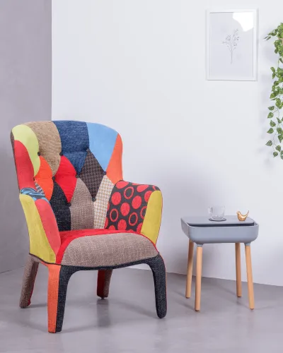 Vintage fauteuil bekleed met patchworkstof | Vintage decoratie