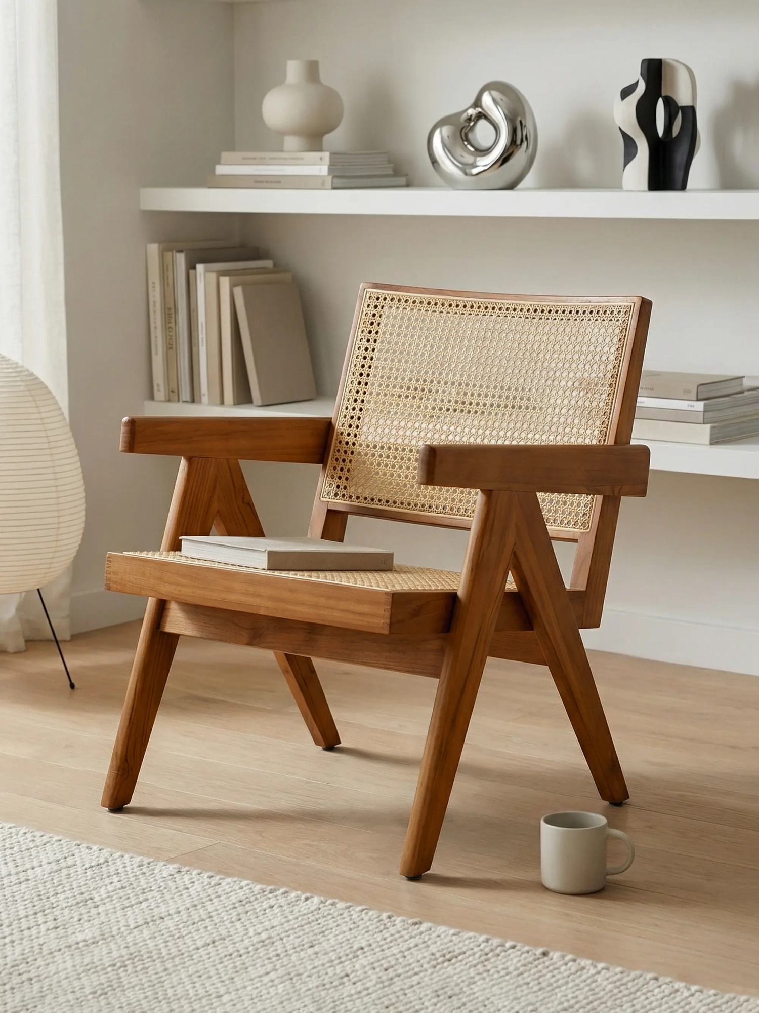 Klassieke fauteuil met armleuningen in teakhout en natuurlijk rotan Compass NEST DREAM - 1