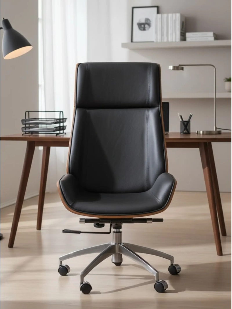 High-back office chair in walnut with italian full-grain leather - Nordic NEST DREAM - 7