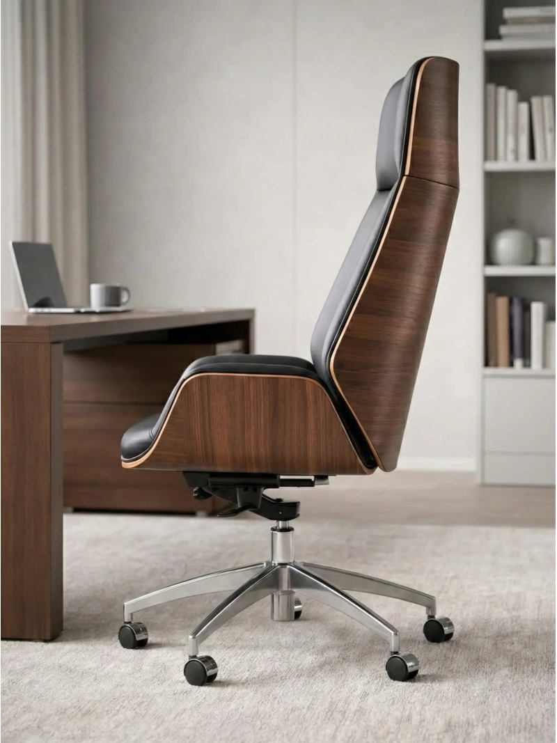 Scaun de birou cu spătar înalt din nuc cu piele italiană integrală - Nordic NEST DREAM - 9