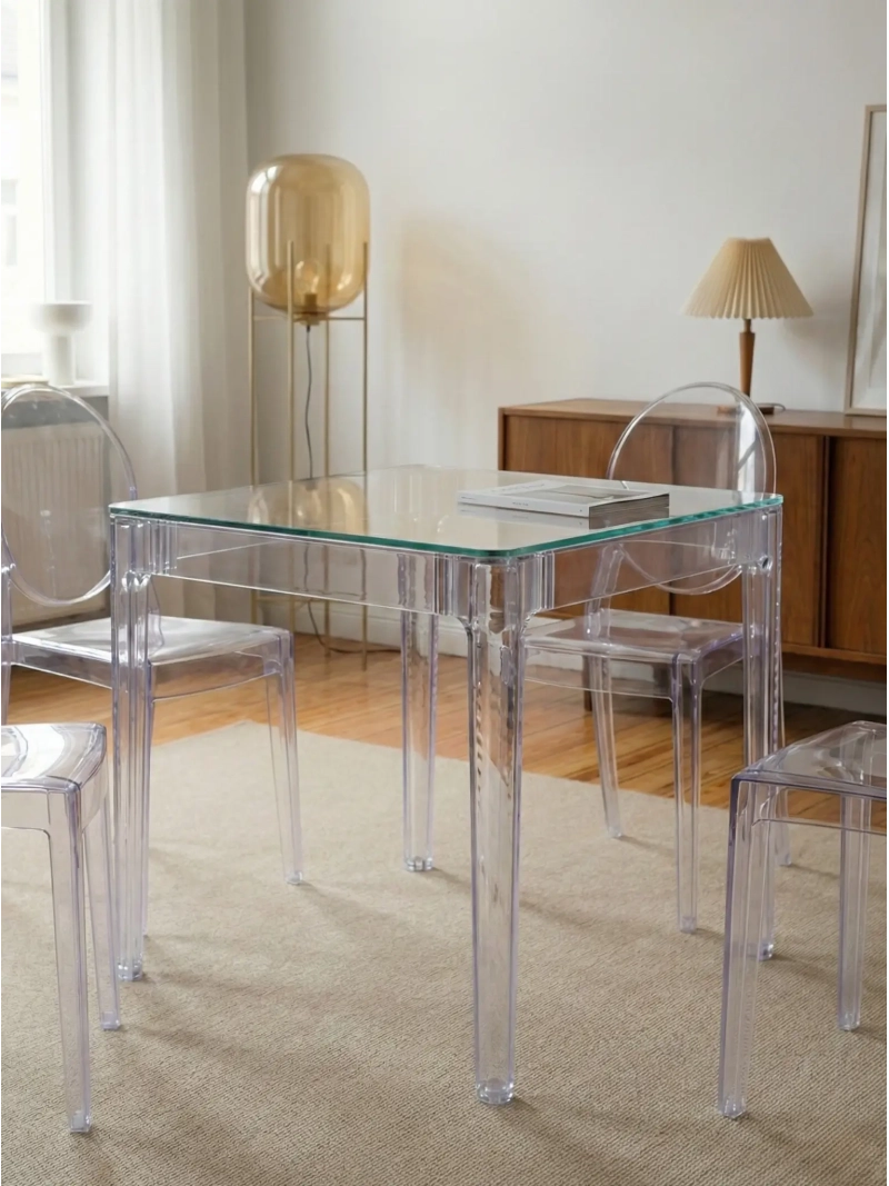 Firkantet glasbord med gennemsigtige ben (80x80) - Ghost NEST DREAM - 1