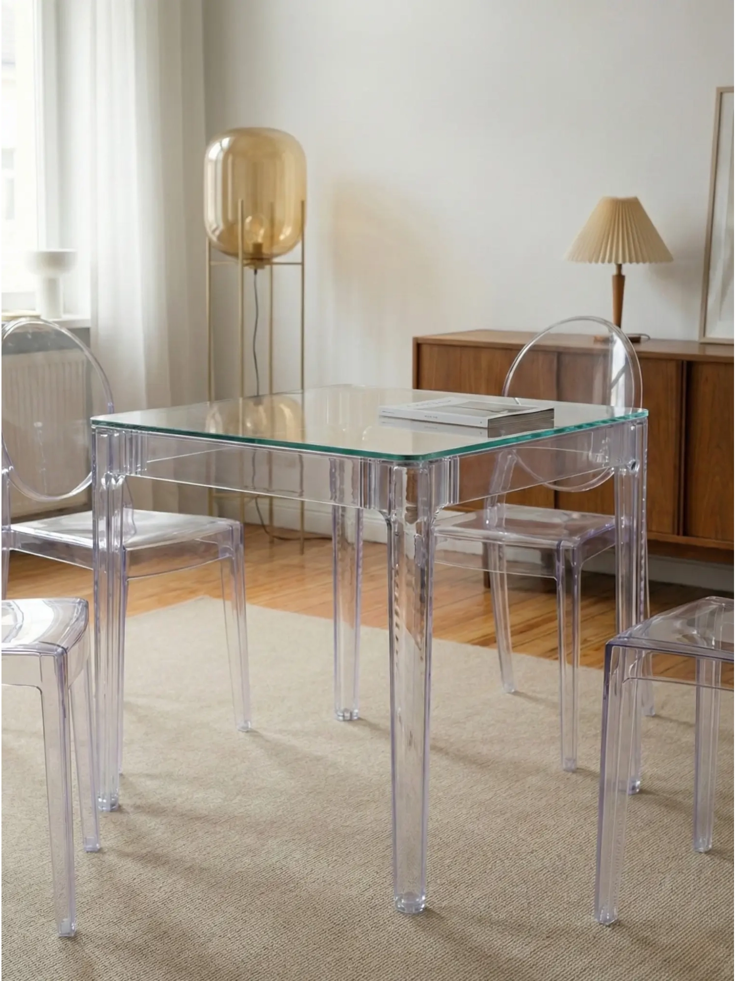 Vierkante glazen tafel met transparante poten (80x80) - Ghost NEST DREAM - 1