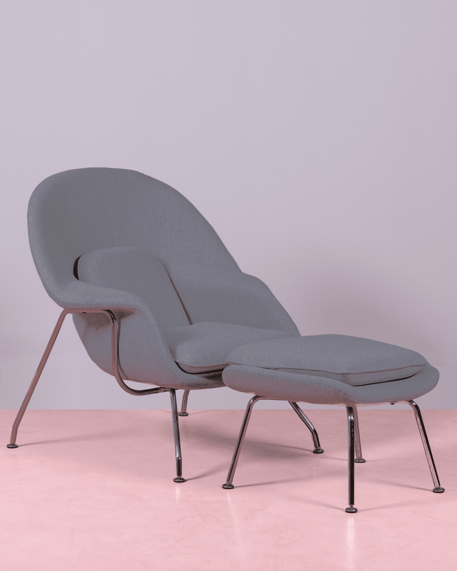 Sillón de diseño moderno con reposapiés tapizado en cachemir - Womb - Nest  Dream - Gris Claro