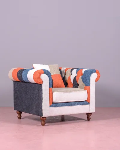 Sofá de 1 plaza tapizado en patchwork | Colección Chesterfield