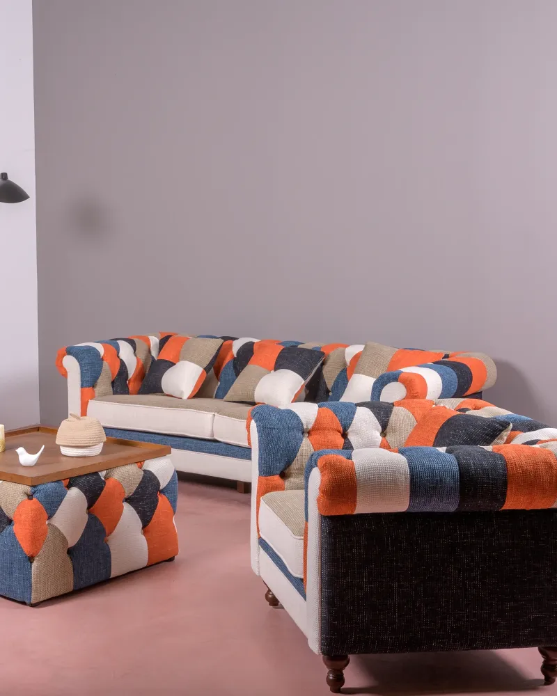 Canapé 1 place recouvert de patchwork | Collection Chesterfield