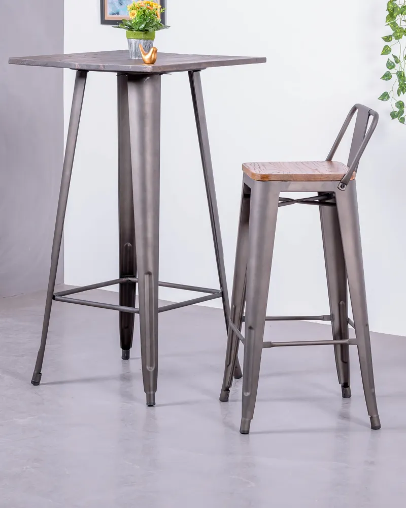 Industrial stool in aged steel with low backrest | Nest Dream