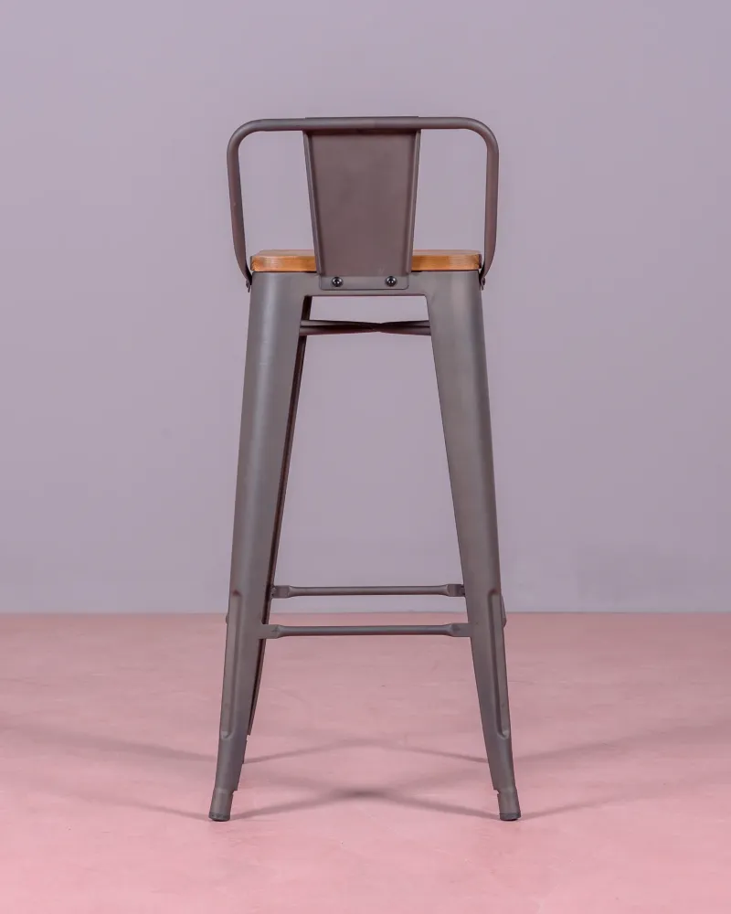 Industrial stool in aged steel with low backrest | Nest Dream