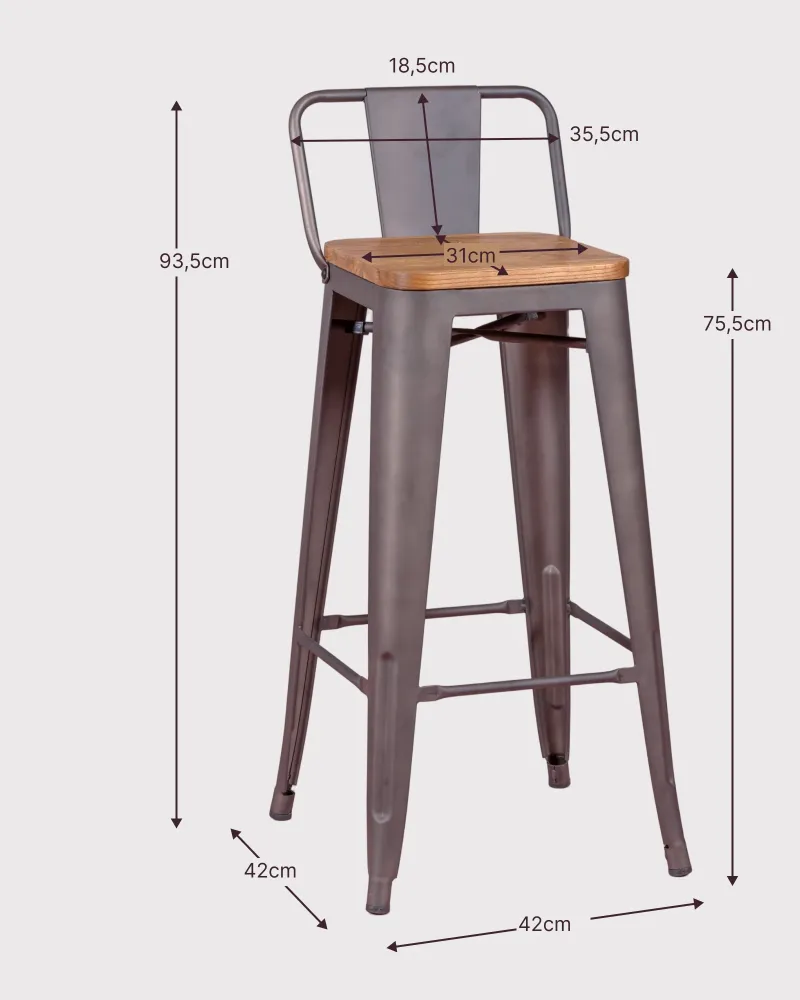 Industrial stool in aged steel with low backrest | Nest Dream