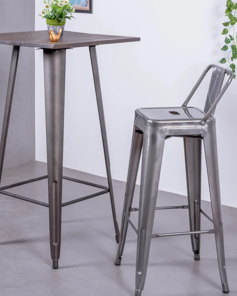 Industrial metallized steel stool with backrest | Nest Dream